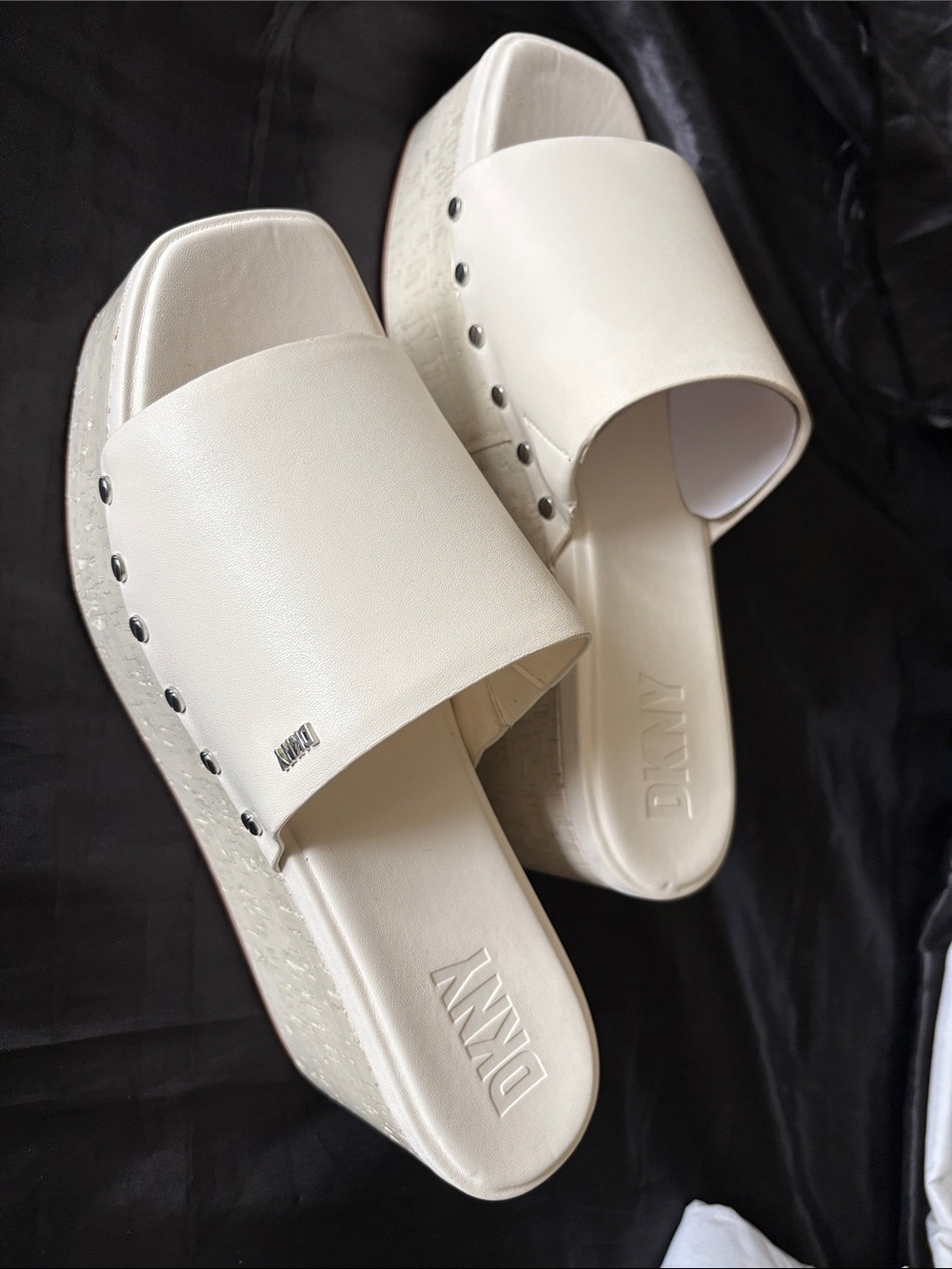 DKNY Cream Platform Slide Mules with Stud Accents Size 10 NWOT